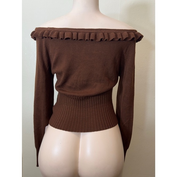 Commense Chocolate Off-Shoulder Sweater - Picture 5 of 9